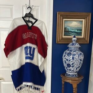 Vintage New York Giants Red White & Blue Striped With Fringe Poncho One Size